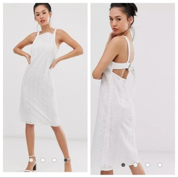 ASOS Design Broderie  Buckle Back Midi Sun Dress White Size 4 - Picture 1 of 10